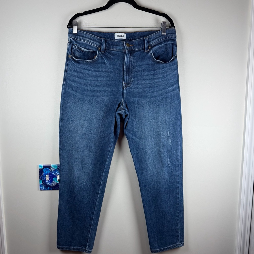 Pistola Medium Blue Wash Distressed Straight Leg Jeans Size 31 P6842SHS-MPB